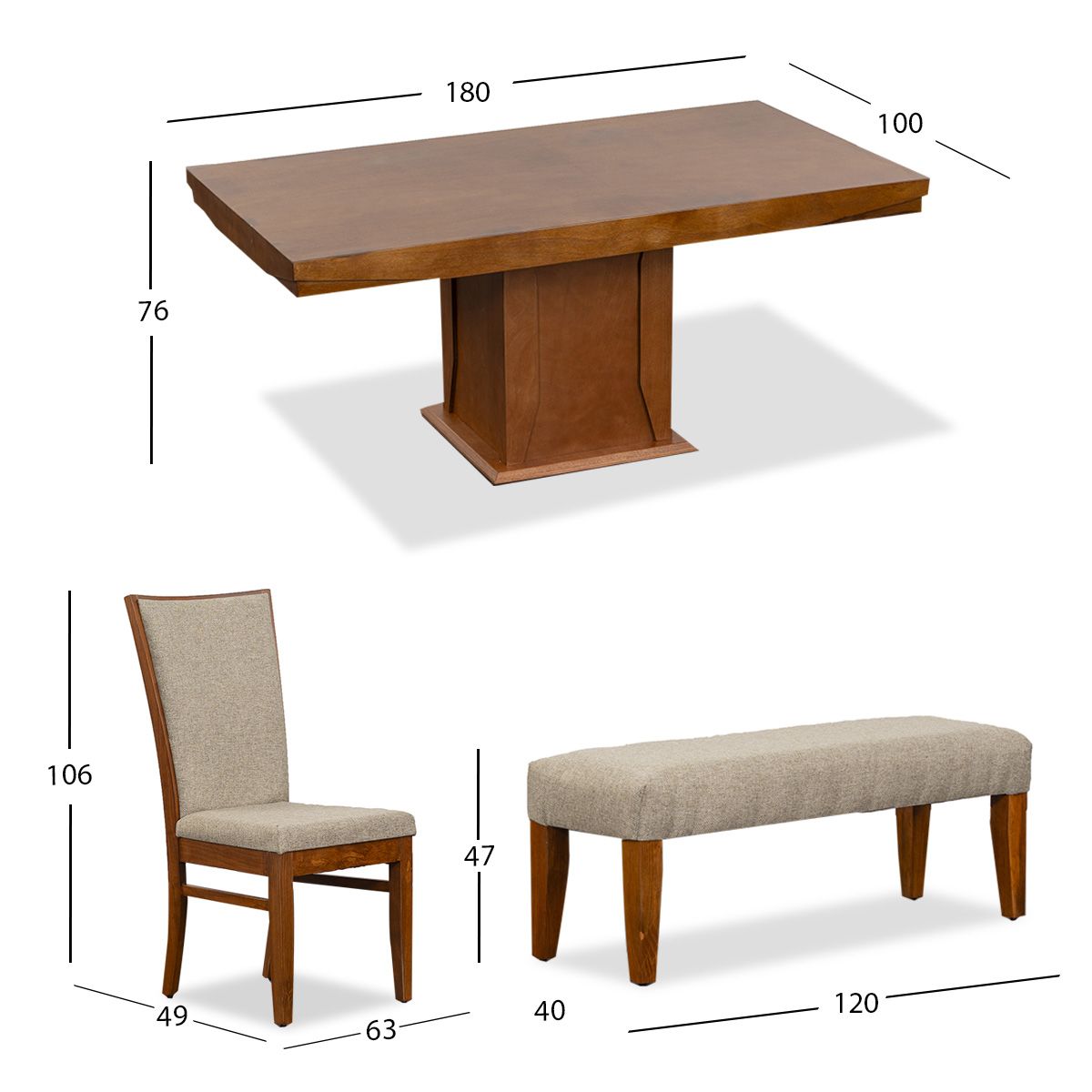Comedor Rectangular Margot Con Sillas Y Banca Beige 6 Piezas