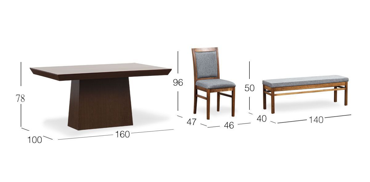 Comedor De 160 Cm Montreal Con Sillas y Banca Gris 5 Piezas