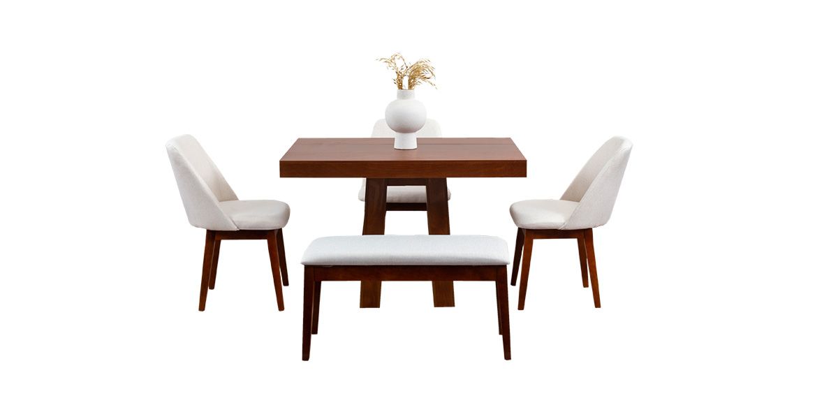 Comedor Odette PL Con Sillas Y Banca Olaf Arena 5 Pzs