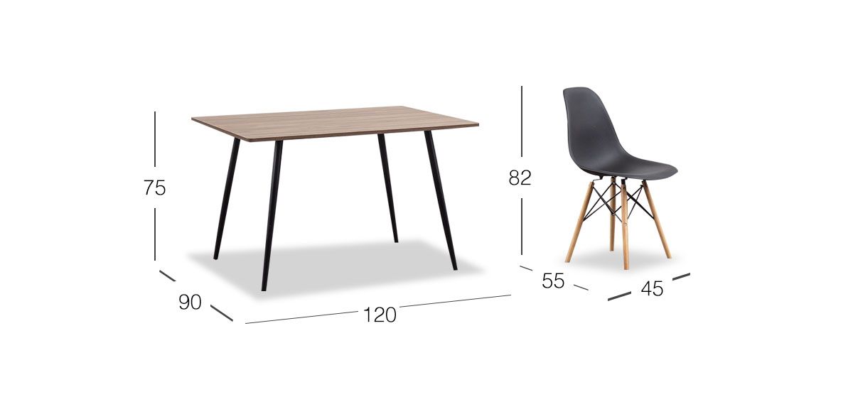 Comedor Rectangular Marla Con Sillas Atlas Negro 5 Piezas