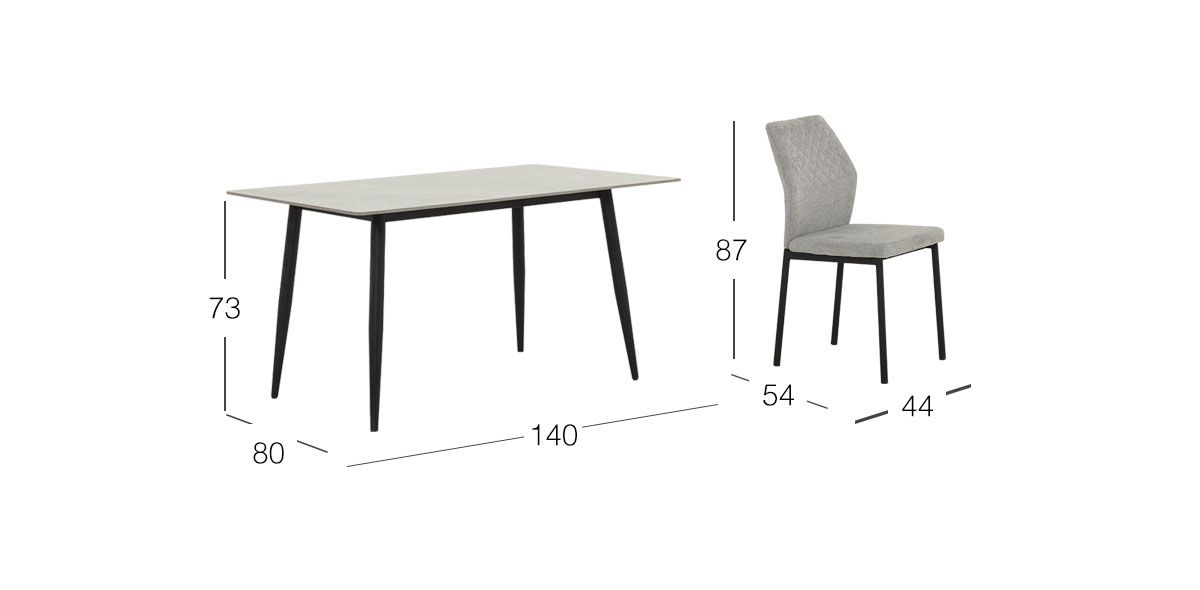 Comedor 140 X 80 Cm Arista Gris Claro 7 Piezas