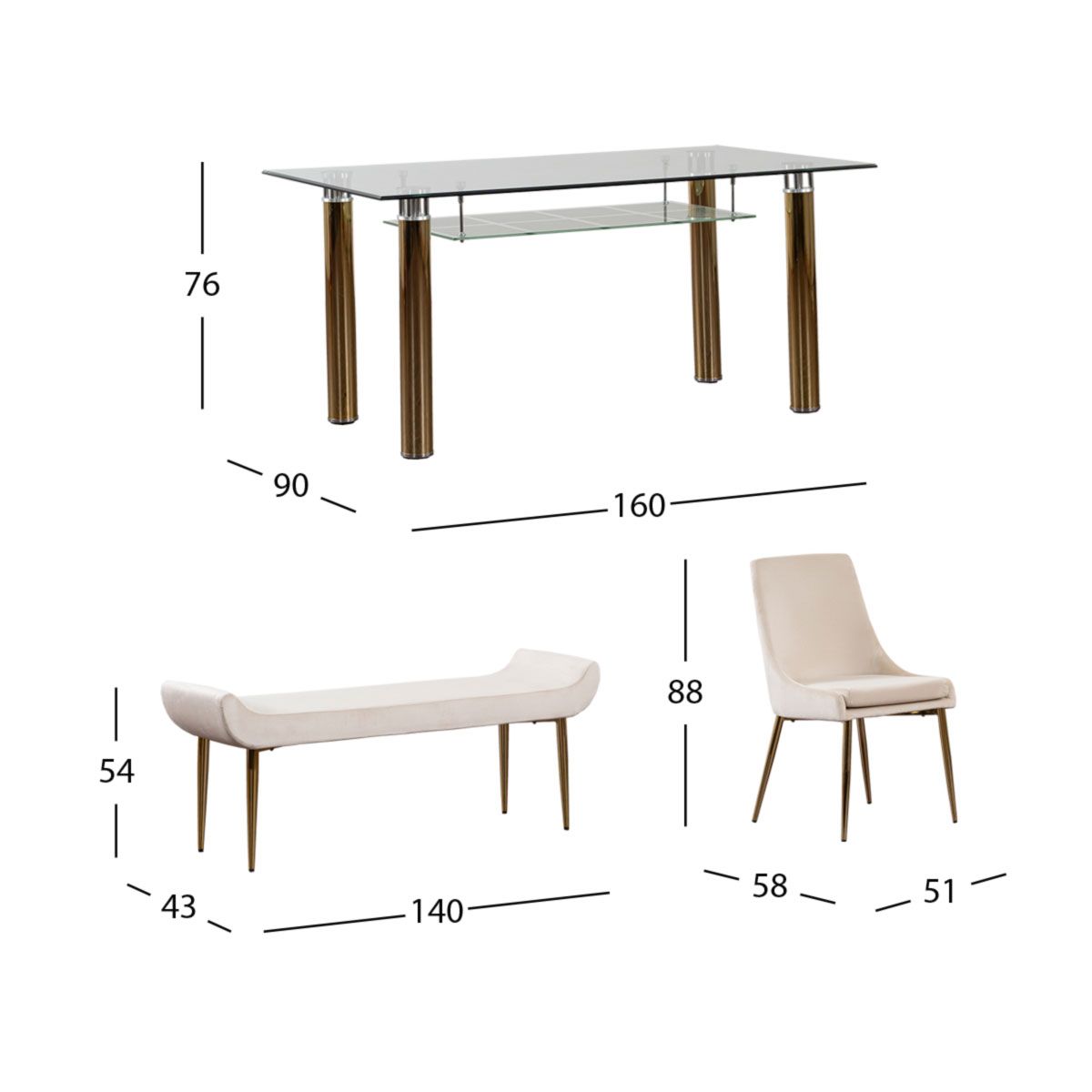 Comedor Rectangular Dunkel Royal Gold Beige 6 Piezas