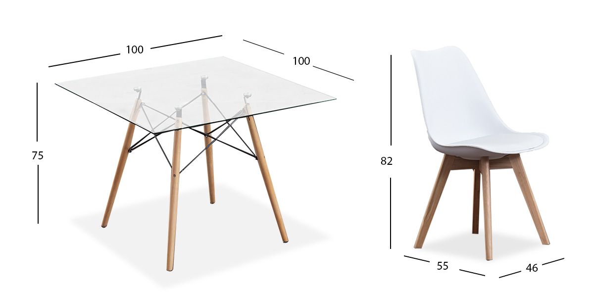 Comedor Cuadrado Atlas PL Con Sillas Arthus Blanco 5 Piezas