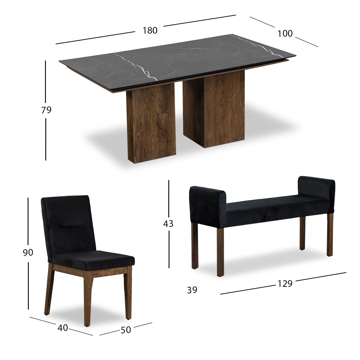 Comedor Birmania Con Sillas Y Banca Negro 6 Piezas