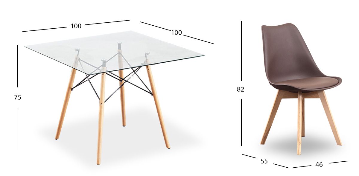 Comedor Cuadrado Atlas PL Con Sillas Arthus Café