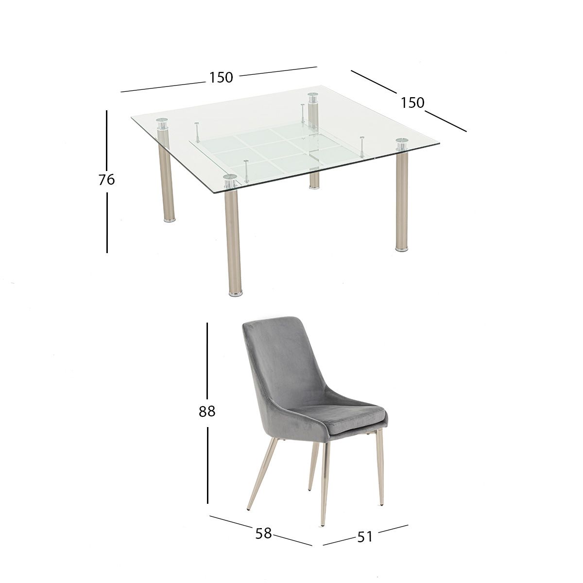 Comedor Cuadrado Enkel II Gris 7 Piezas