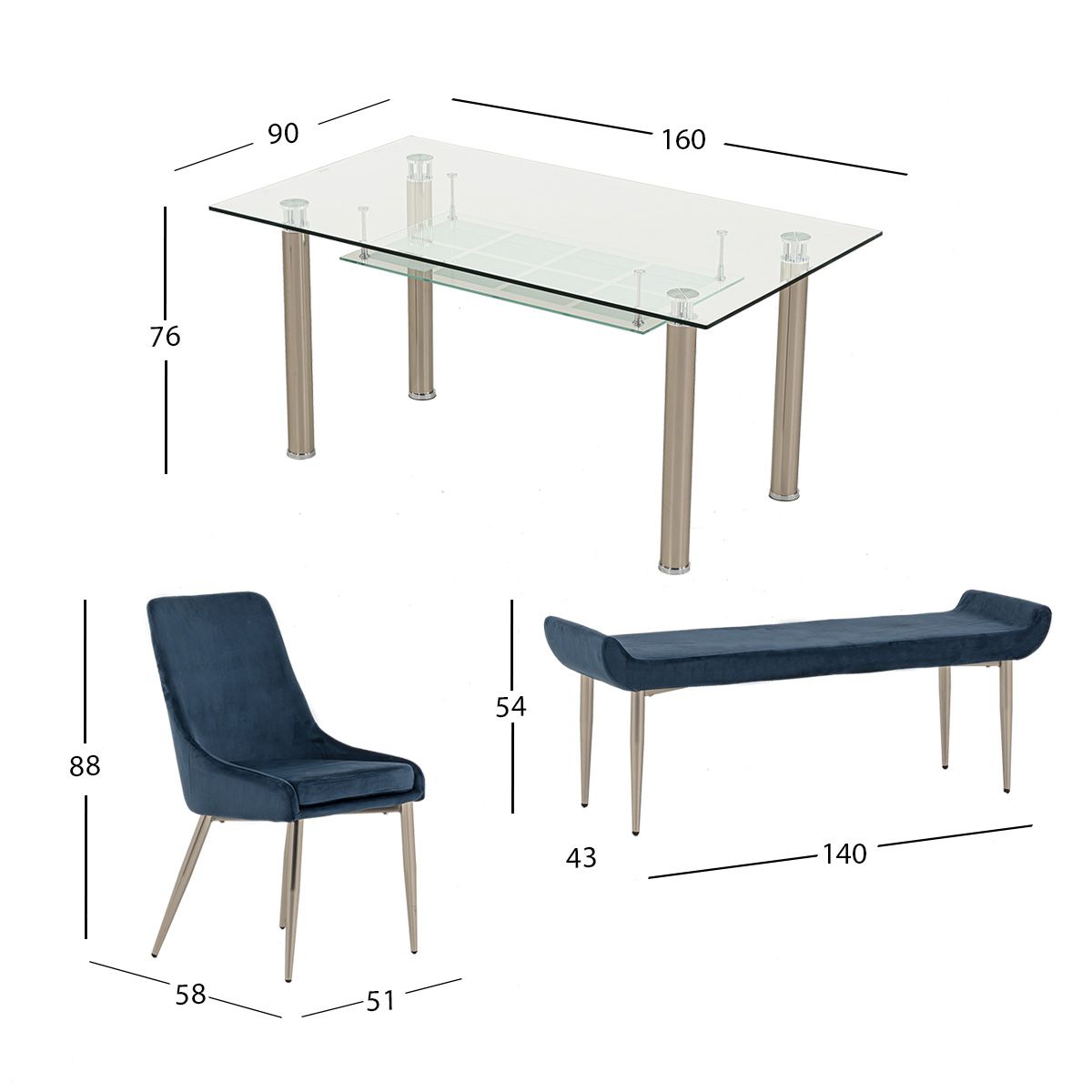 Comedor Rectangular Enkel II Azul 6 Piezas