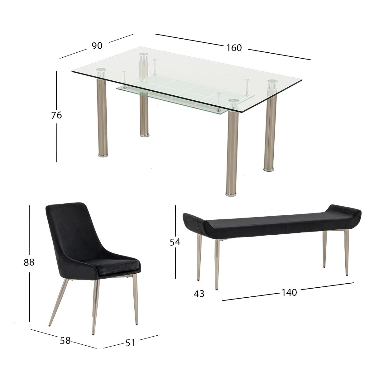 Comedor Rectangular Enkel II Negro 6 Piezas