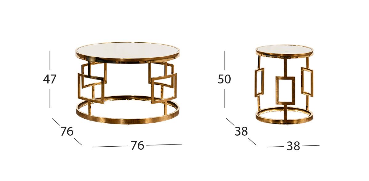 Juego Mesa Centro Y Lateral Redonda Erbio Dorado 2 Piezas
