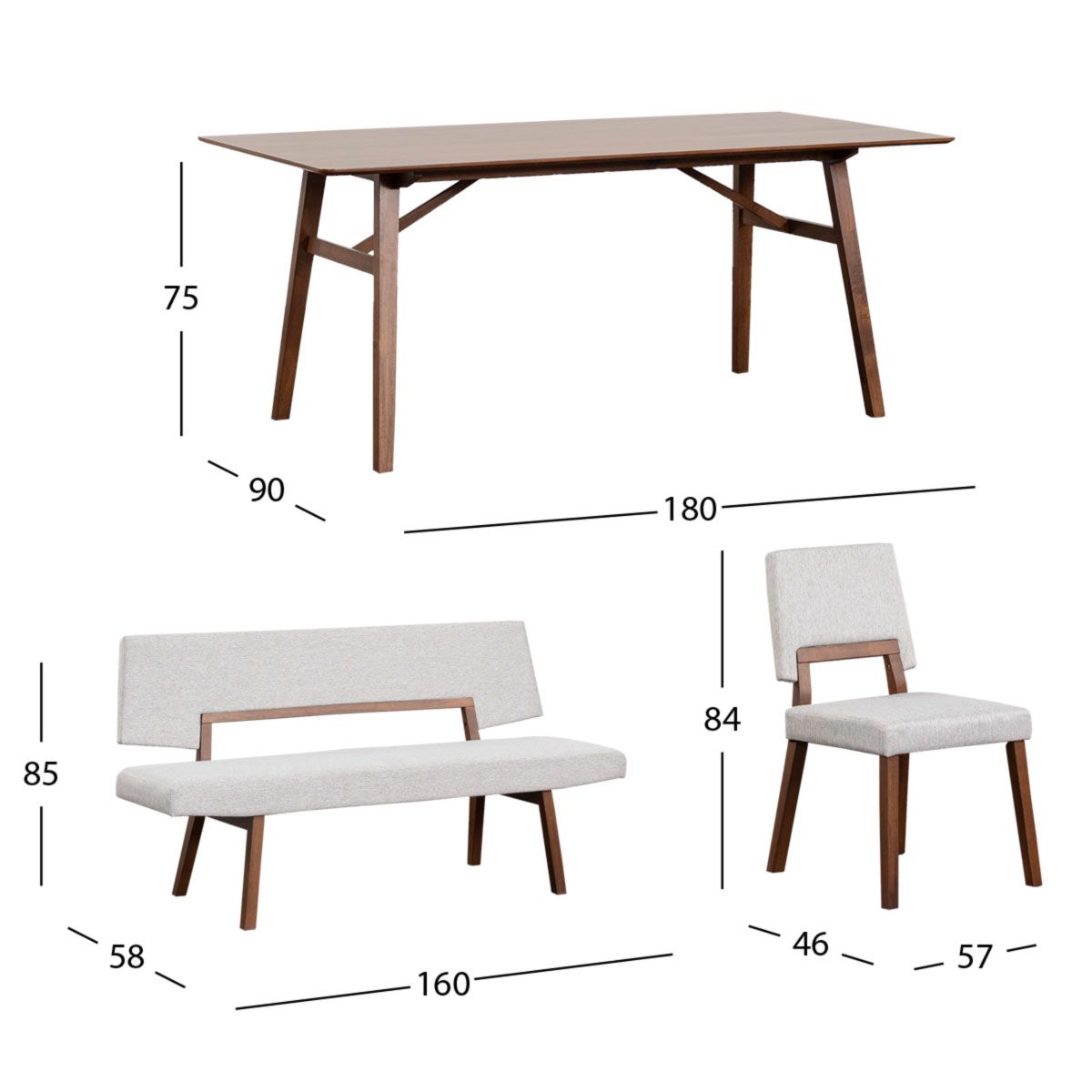 Comedor Rectangular 180 x 90 Cm Tavira Beige 6 Piezas