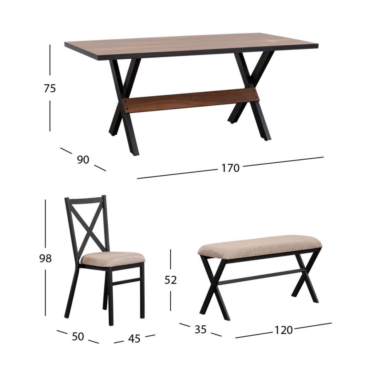 Comedor Rectangular Romeo Negro/Parota 6 Piezas