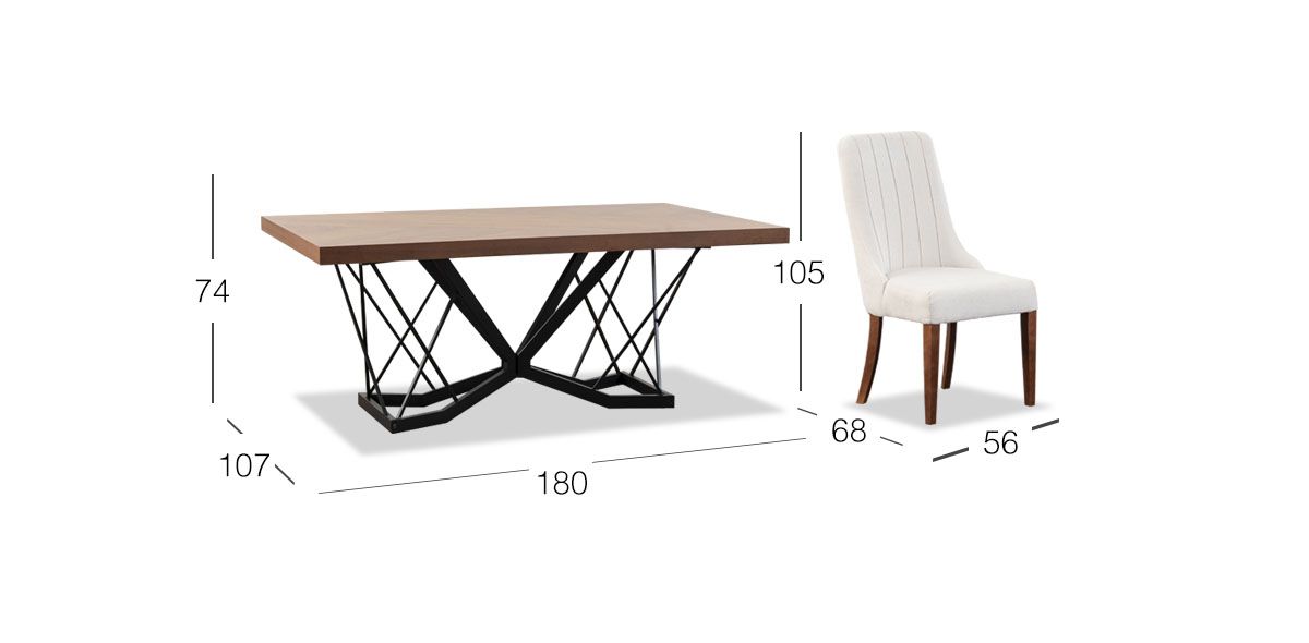 Comedor Rectangular 180 Cm Piastri Beige 7 Piezas