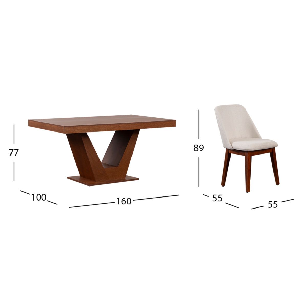 Comedor Volta Nogal Con Sillas Olaf Beige 5 Piezas