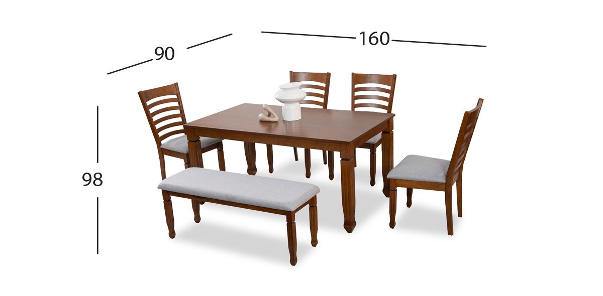 Comedor Rectangular 160 X 90 Cm Borja Café 6 Piezas