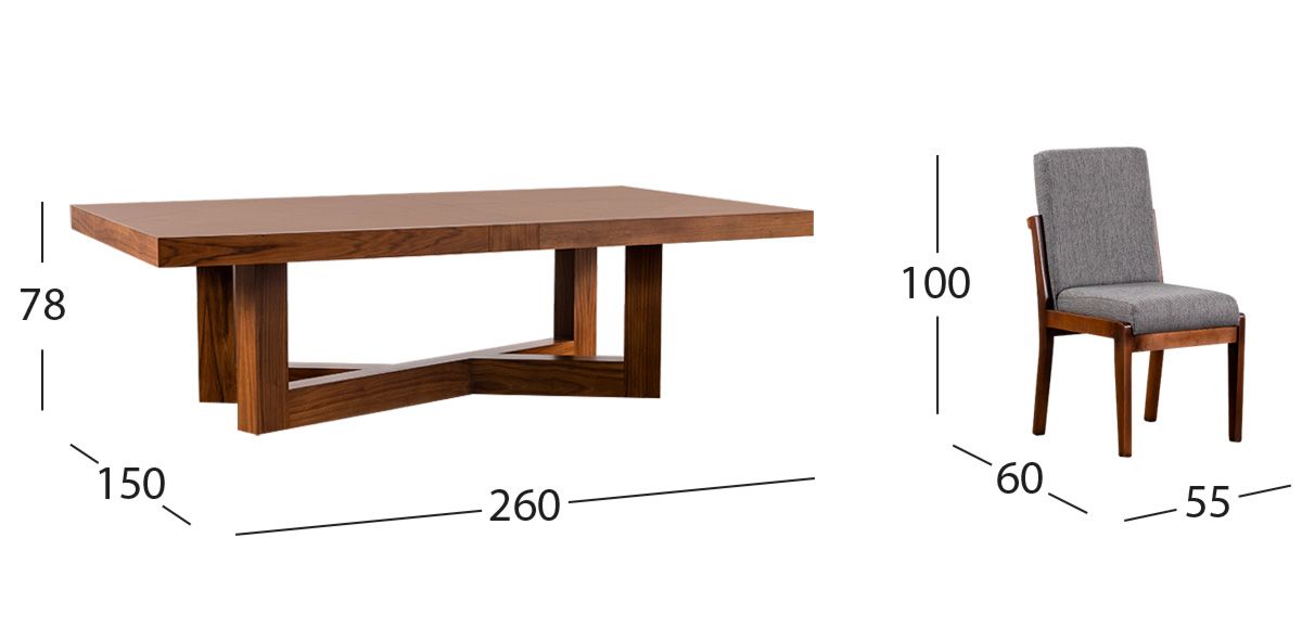 Comedor Rectangular Creta Con Sillas Gris Charcoal 260 Cms