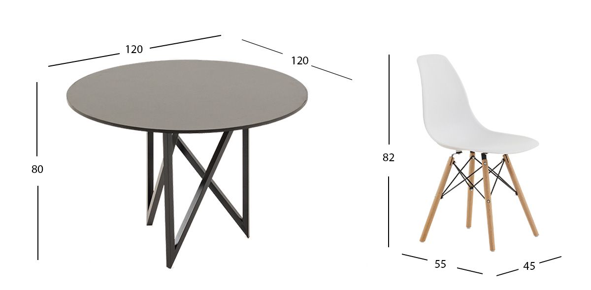 Comedor Redondo Nápoles Negro Con Sillas Atlas Blanco 5 Piezas