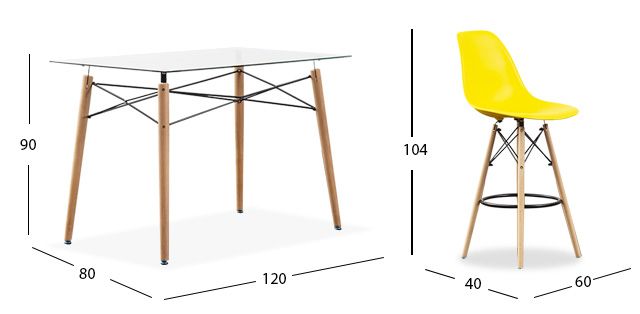 Comedor Bar Rectangular Atlas Con Bancos Amarillo 5 Piezas