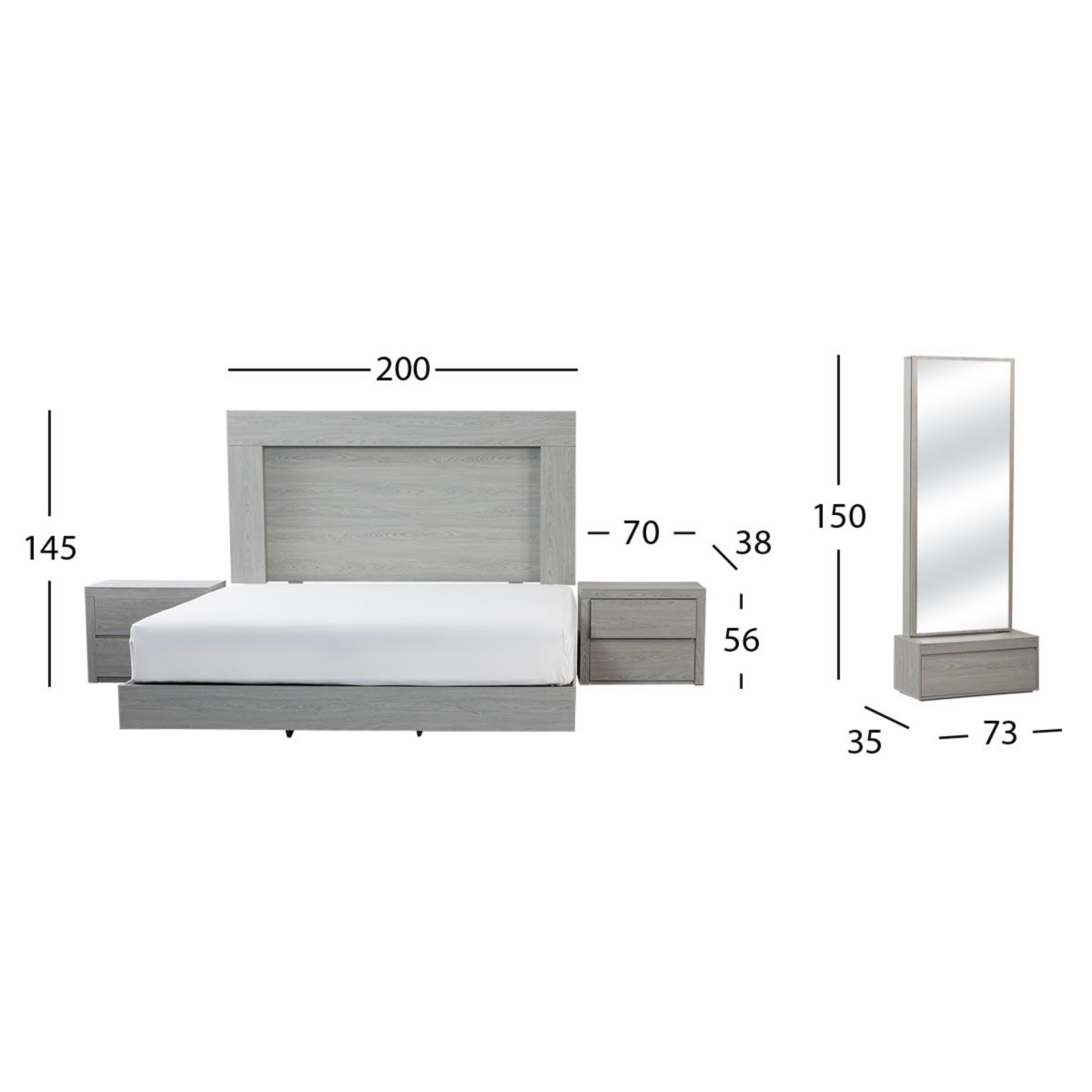 Recámara King Size Marbella Gris 4 Piezas