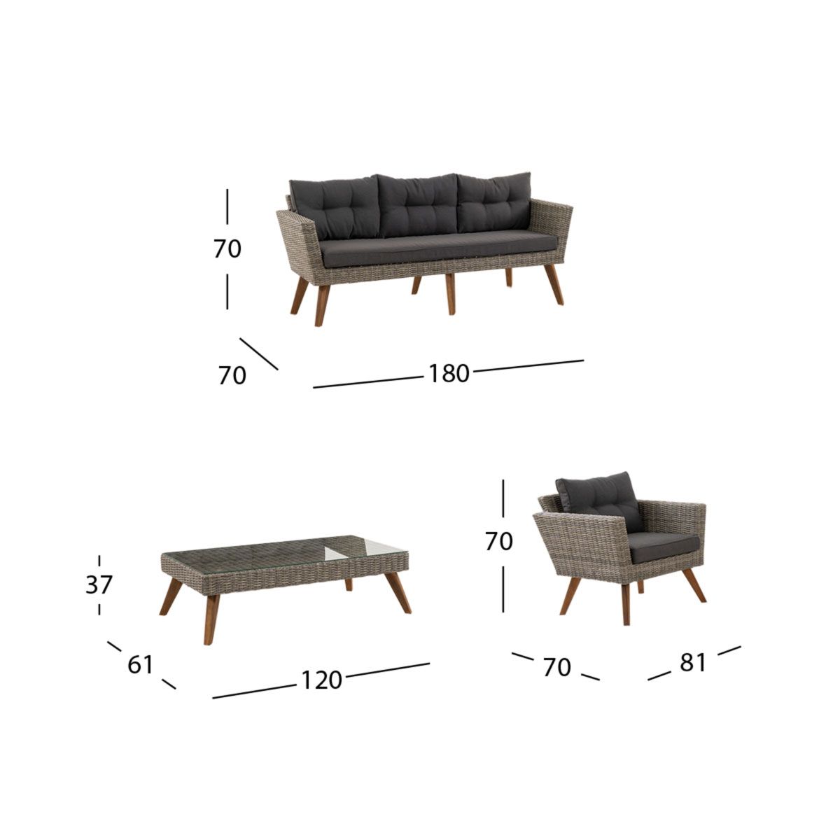 Sala de Jardín Rattan Vita Gris