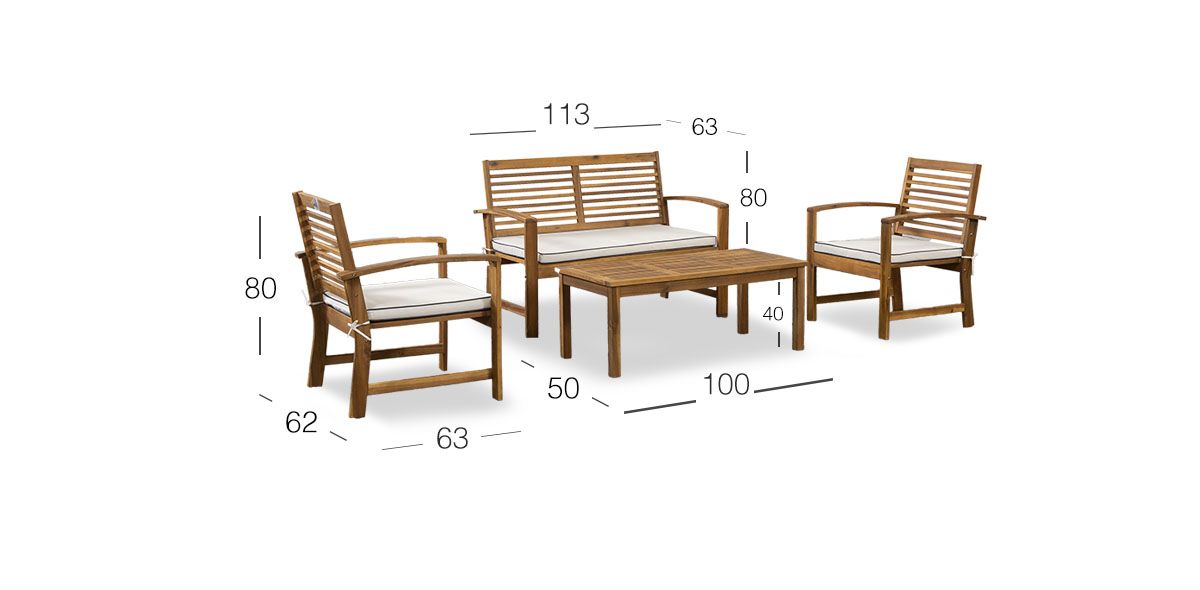 Sala de Jardín Madera de Acacia Watford Set 4 Piezas