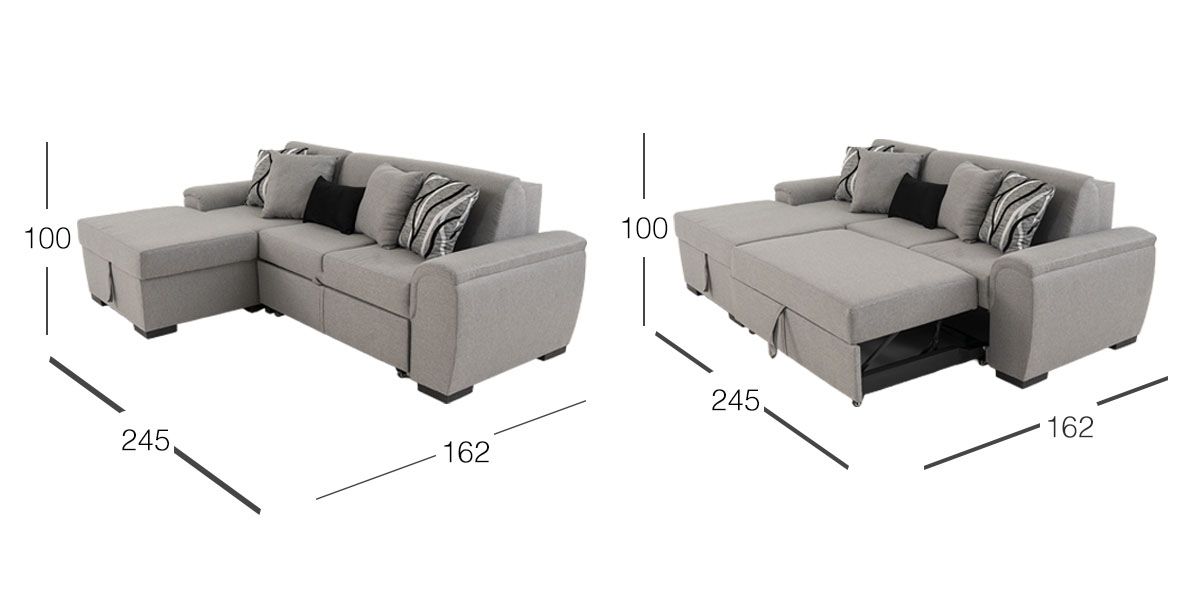 Sala Modular Izquierda con Baúl y Cama Alta Giselle Gris