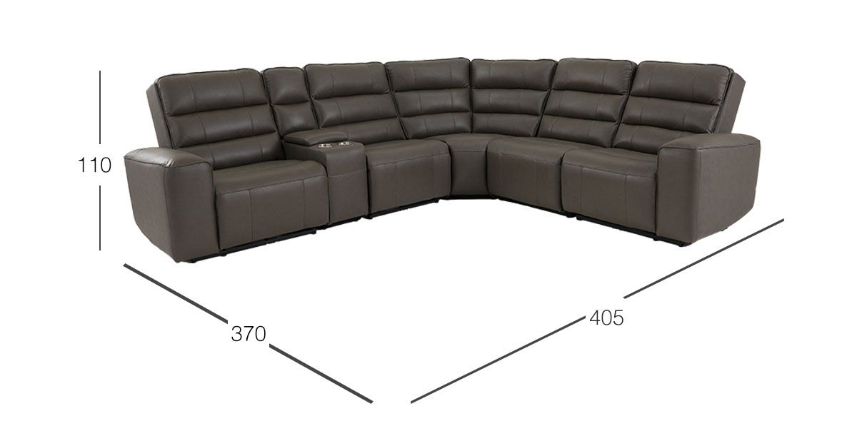 Sala Modular Piel Con Reclinables Eléctricos Y Consola Forli Gris