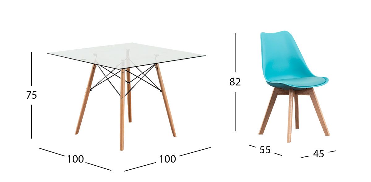 Comedor Cuadrado Atlas PL Con Sillas Arthus Azul 5 Piezas