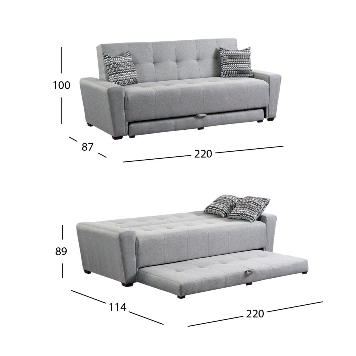 Sofá Cama Con Cama Baja Irlanda New Gris