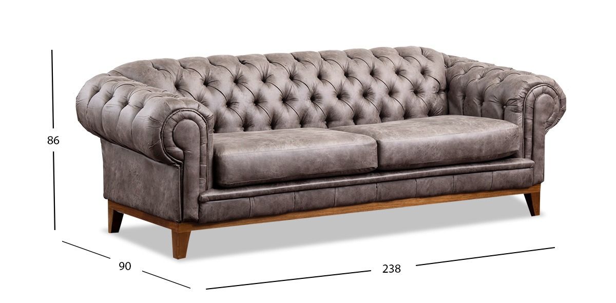 Sofá 3 Plazas Bonded Leather Begonia Gris