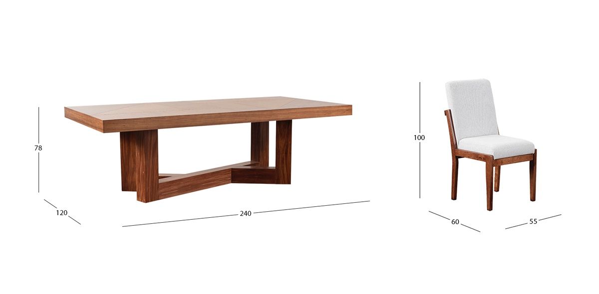 Comedor Rectangular 240 Cm Creta Gris Claro 9 Piezas