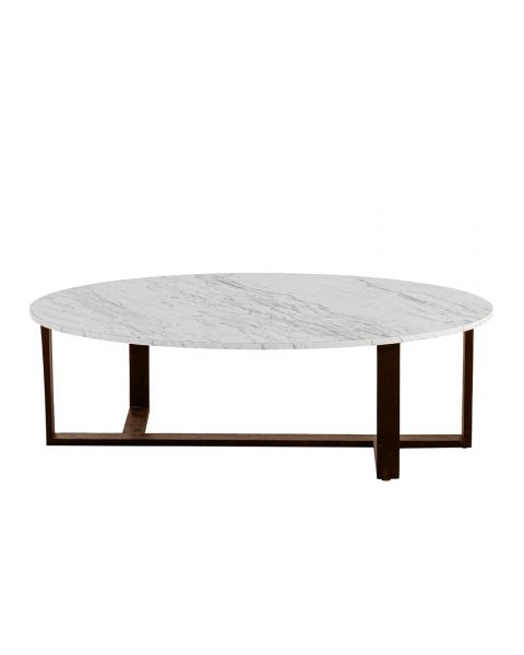 Mesa de Centro Ovalada 110 cm Quartz Blanca con Nogal