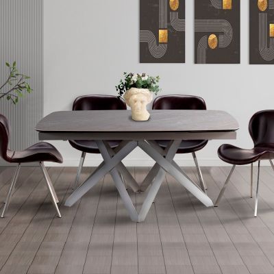 Mesa Comedor Con Extensión Cerámica Hazel Kaki Gris 