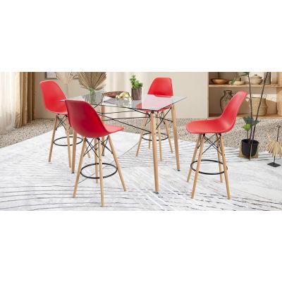 Comedor Bar Rectangular Atlas Con Bancos Rojo 5 Piezas