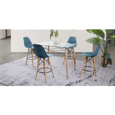 Comedor Bar Rectangular Atlas Con Bancos Azul 5 Piezas