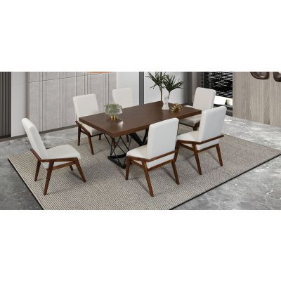 Comedor Rectangular 180 Cm Piastri Con Sillas Praga Mix Beige 7 Piezas
