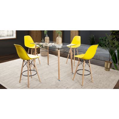 Comedor Bar Rectangular Atlas Con Bancos Amarillo 5 Piezas