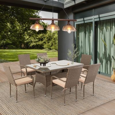 Comedor De Jardín Set  Bay Gris/Café Rattan