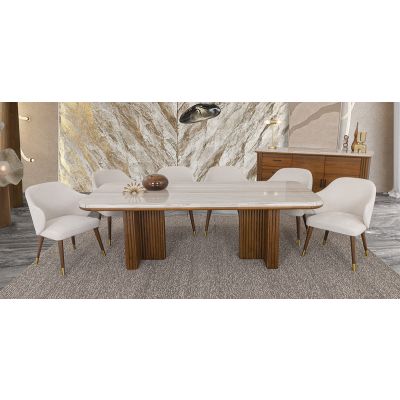 Comedor Rectangular De Mármol Tinnie CL Café Nogal 7 Piezas
