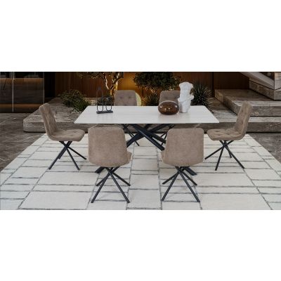 Comedor 180 X 100 Cm Traver Beige 7 Piezas