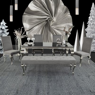Comedor Rectangular Cristal Elenor Gris 6 Piezas