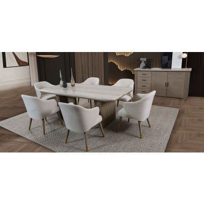 Comedor Rectangular De Mármol Tinnie CL Beige 7 Piezas