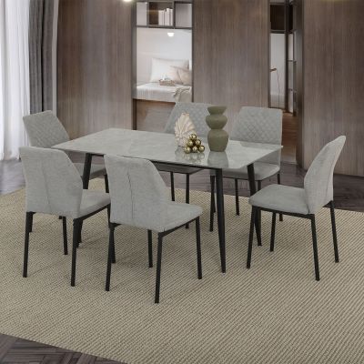 Comedor 140 X 80 Cm Arista Gris Claro 7 Piezas