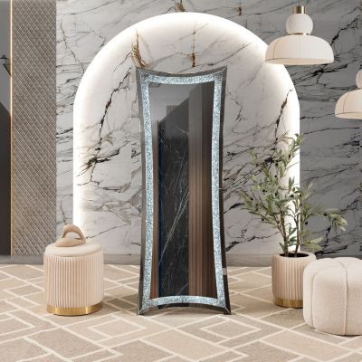 Espejo De Piso Con Sistema De Luz Led Cristal Crush Plata