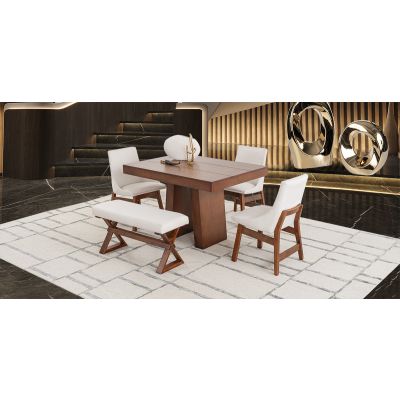 Comedor 120 Cm Odette Con Sillas Y Banca Odette Alamo 5 Piezas