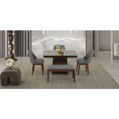 Comedor 120 Cm Montreal Con Sillas Y Banca Olaf PL Gris 5 Piezas