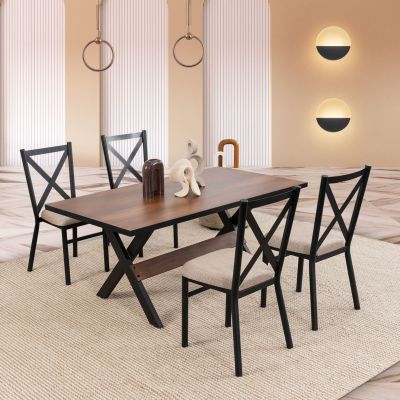 Comedor Rectangular Romeo Negro/Parota 5 Piezas