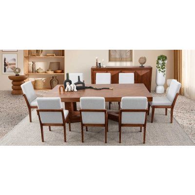 Comedor Rectangular 240 Cm Creta Gris Claro 9 Piezas