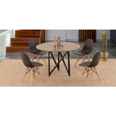 Comedor Redondo Nápoles Parota Con Sillas Atlas Café 5 Piezas