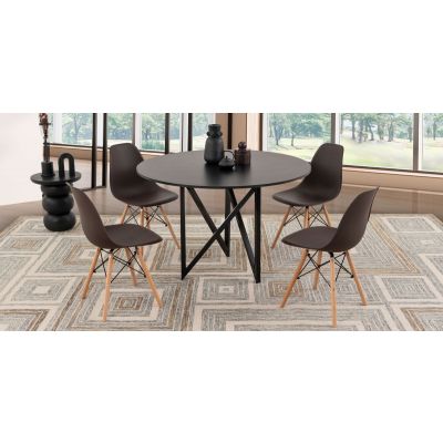 Comedor Redondo Nápoles Negro Con Sillas Atlas Café 5 Piezas