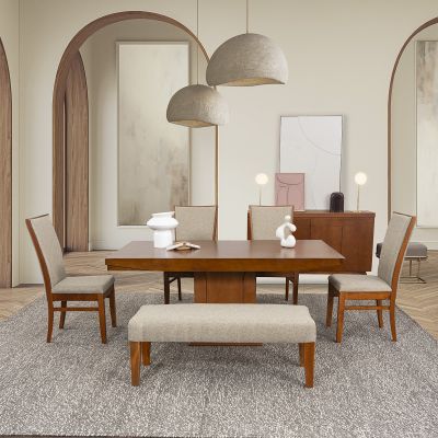 Comedor Rectangular Margot Con Sillas Y Banca Beige 6 Piezas